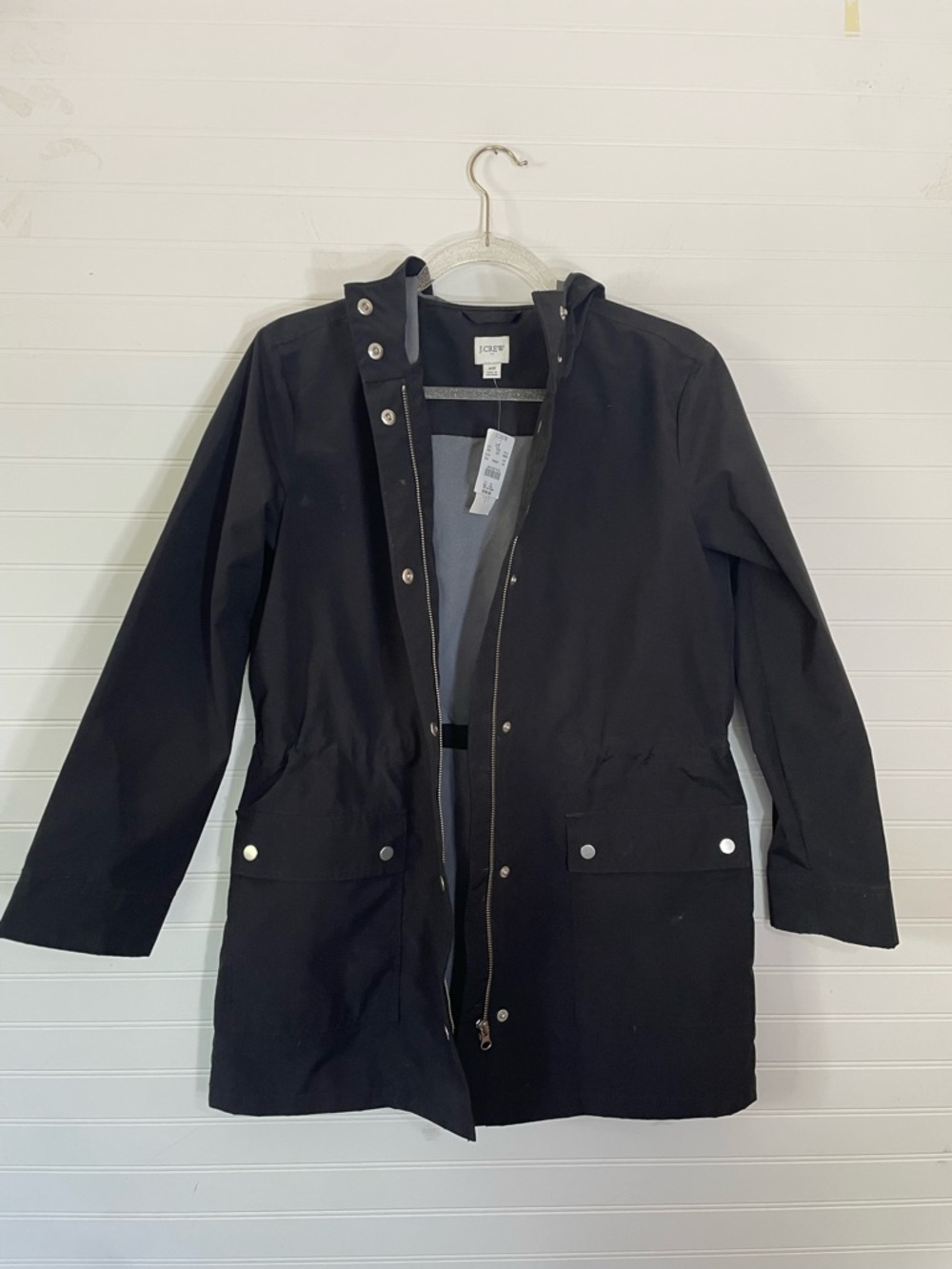 J.Crew Utility Rain Field Jacket Black Hooded Full-Zip Snap Coat NEW XSmall $165 - Picture 2 of 8